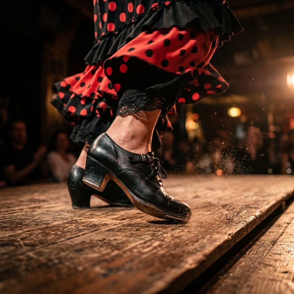 Sapatos de flamenco no palco